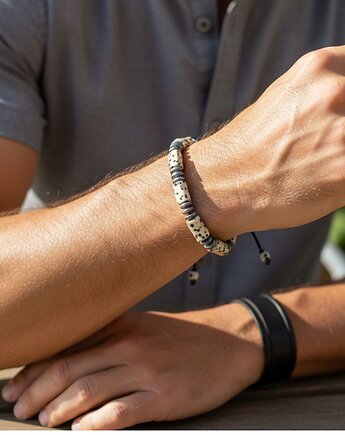 S-L : jaspis dalmatyński, hematyt - ochronna, antystresowa bransoletka, kaktusia