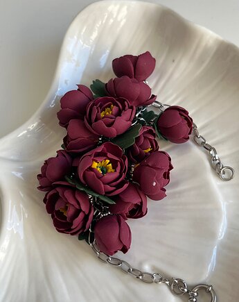 Bransoletka Burgundowe Piwonie , MariaPolymer