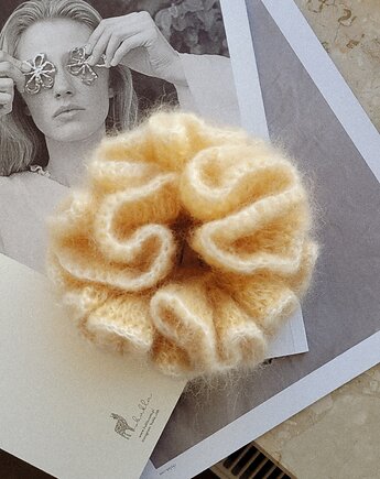 Gumka scrunchie Masełko z białą obwódką, Bukla handmade