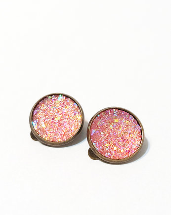 Klipsy - Druzy różowe - antyczny brąz, yenoo