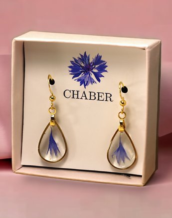 Kolczyki łezki z chabrem złote, Lovely Jewellery