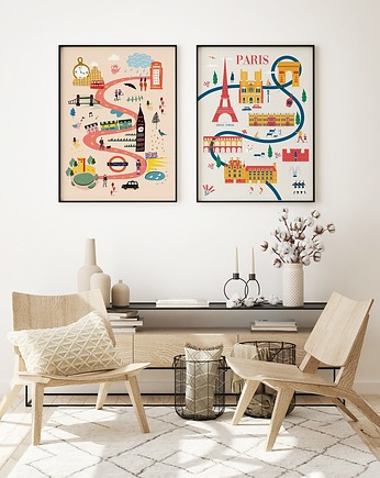 Zestaw ilustrowanych plakatów - miasta, HOG STUDIO