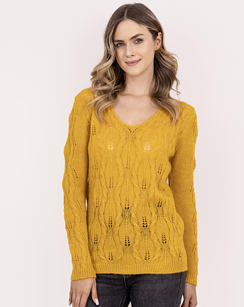 Sweter ażurowy warkocze - SWE342 żółty MKM, MKMswetry