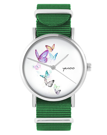 Zegarek - Motyle - zielony, nylonowy, yenoo