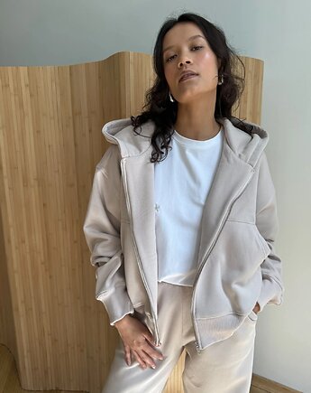 Bluza Restful caffe latte z kapturem na zamek, Patchouli