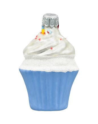 Bombka choinkowa: Muffinek z kremem i posypką: niebieski, Syn Bombkarza