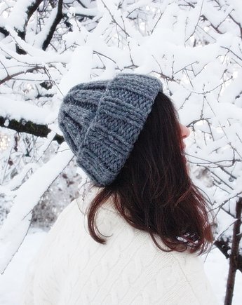 Szara czapka beanie wełna peruwiańska alpaka, Mademoiselle Patrini