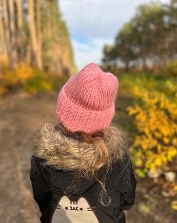Wełniana czapka oversize - różowa, Kocie Motki