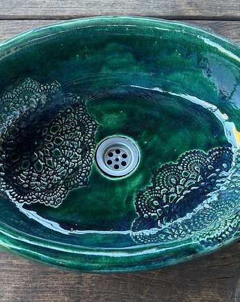 UM38 Umywalka ceramiczna, owalna z koronkami, Dekornia