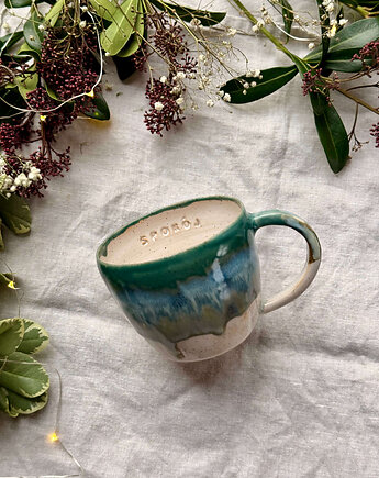 Kubek z napisem "Spokój" 400ml, zieleń, JD loves CERAMICS