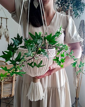 Kwietnik makrama  Boho ecru, Zaplątana W Sznurki