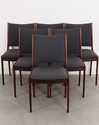 Komplet sześciu krzeseł palisandrowych, lata 60,  Johannes Andersen, Przetwory design