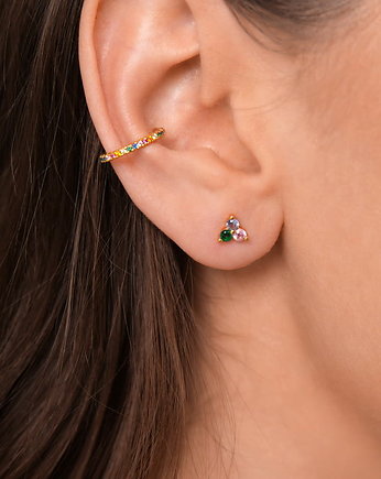 Złota nausznica "Rainbow" ozdobiona cyrkoniami - srebro 925 pozłacane, Coccola JEWELLERY