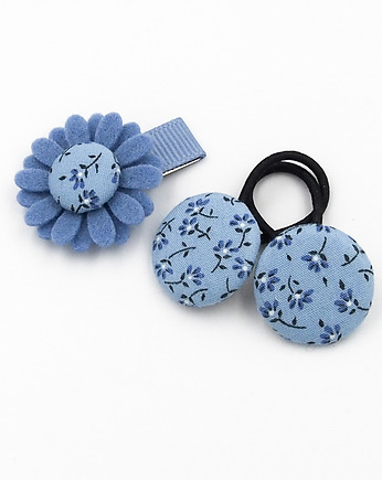Komplet spinka kwiatek i gumeczki Blue Little Flowers, Momilio