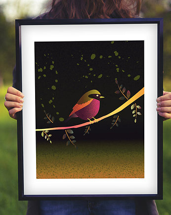 Autorski plakat dekoracyjny, ptaszek, Dekorando