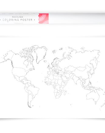 Konturowa Mapa Świata - Plakat do Kolorowania, Anna Grunduls Design
