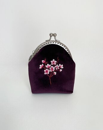 Portmonetka damska Sakura, portfelik welurowy haftowany, IriShe Jewelry