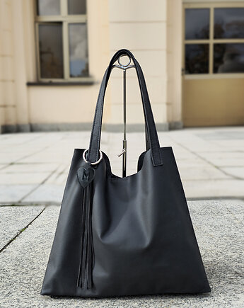 Czarna torebka ze skóry, modeMania