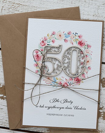 Wyjątkowa personalizowana kartka ręcznie robiona na 50 urodziny, sorte