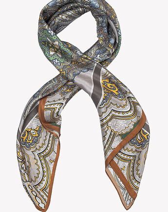 Duża apaszka jedwabna szara z motywem paisley 90x90 cm, ALLORA BE UNIQUE