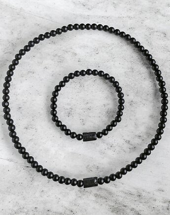 KOMPLET : czarny turmalin & onyks mat : NASZYJNIK & BRANSOLETKA, kaktusia