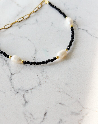 Bransoletka czarna onyks z perłami, Chmolowska Jewellery