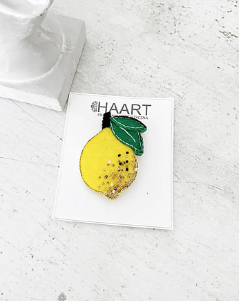Broszka CYTRYNKA ręcznie haftowana przypinka, HAART