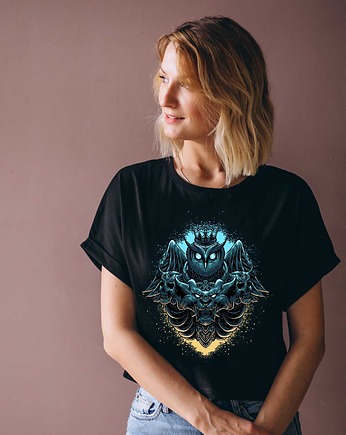 Koszulka oversize czarna z nadrukiem Sowa, ART ORGANIC