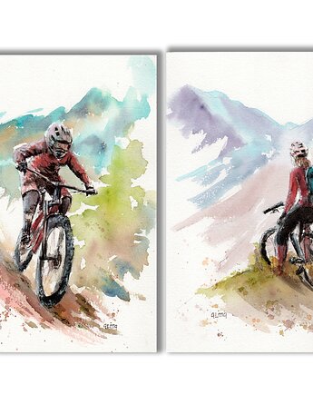 Rower górski. Akwarela ręcznie malowana. Zestaw 2 szt, Galeria Alma