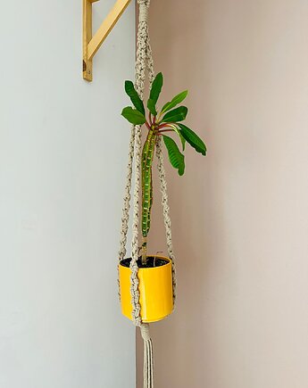 Duży kwietnik wiszący pod plaster drewna, Hygge Macrame