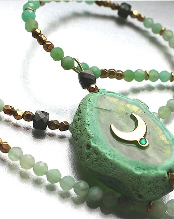 Unikat! Agat z księżycem, nefryt, tsaworyt, KEIT