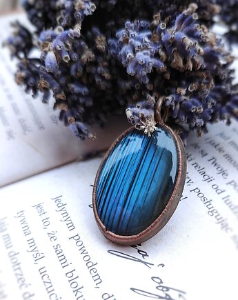 Wisior miedziany z błękitnym labradorytem owal pasiasty, Treemasters Copper Jewelry