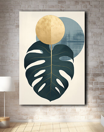 Geometryczna monstera - Obraz na płótnie - Druk, Blejtrama - Loft #68, Black Sapphire Art