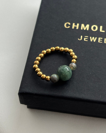 Pierścionek elastyczny Agat Zielony, Chmolowska Jewellery