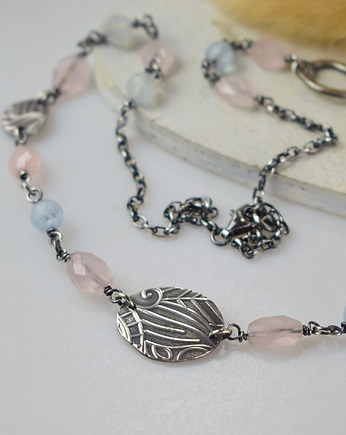 Elnora - srebrny naszyjnik z kwarcem różowym i akwamarynem, Sunflower Kornelia Kubinowska