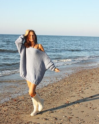 Sweter handmade oversize  baby blue z wełną, Mademoiselle Patrini