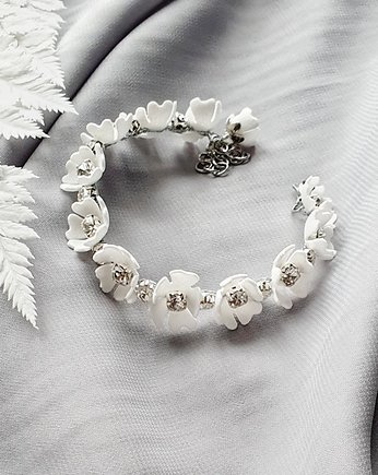 Kwiatowa bransoletka ślubna srebrno-biała, PiLLow Design