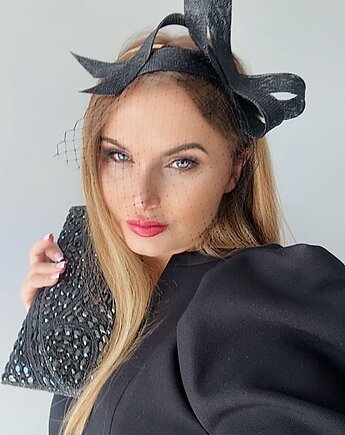Fascynator ELZA CZARNY Z WOALKĄ /oraz  inne kolory, MONIKA SAXTON LUXURIOUS MILLINERY