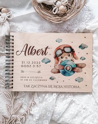 KROLIK W SAMOLOCIE ALBUM chrzest roczek  pamiątka chrztu świętego, LOO LOO DREAM