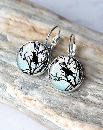 KOLCZYKI KRUKI, zapinane na biglu, Chodelska Art Studio