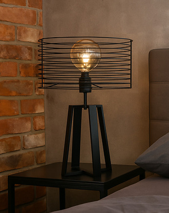 Czarna duża lampa stołowa do salonu sypialni loftowa druciana WOLOS LOFT, lampy loftowe LYSNE LOFT