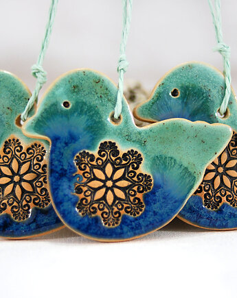 Turkusowe sikorki - ceramiczne ozdoby wiszące, 10FingersArt