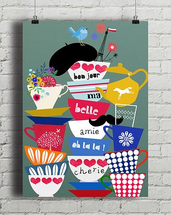 Bon Jour Cherie - plakat kuchenny art giclee, minimalmill