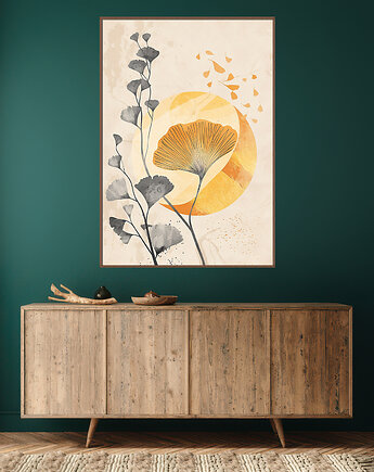 Liście miłorzębu - Plakat, druk - Chiński Orient, Zen, Wabi Sabi #117, Black Sapphire Art
