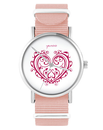 Zegarek - Serce ornamentowe - brzoskwiniowy róż, OSOBY - Prezent dla teścia
