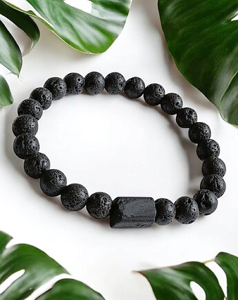 OCHRONNA bransoletka: czarny turmalin, lawa, kaktusia