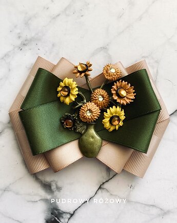 Artystyczna Brosza z niesamowitymi Słonecznikami New, Pudrowy Różowy