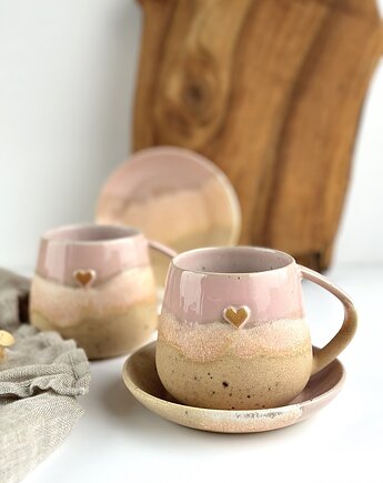 Filiżanka Beczułka ze spodkiem  320 ml - Różowe migdały z sercem, Studio Tyka