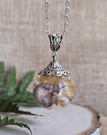 Srebrny wisiorek prawdziwe kwiaty hortensja żywica duża zawieszka, zkwiatem