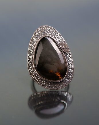 Pierścionek srebrny z bursztynem bałtyckim róża, Andorii by Baco